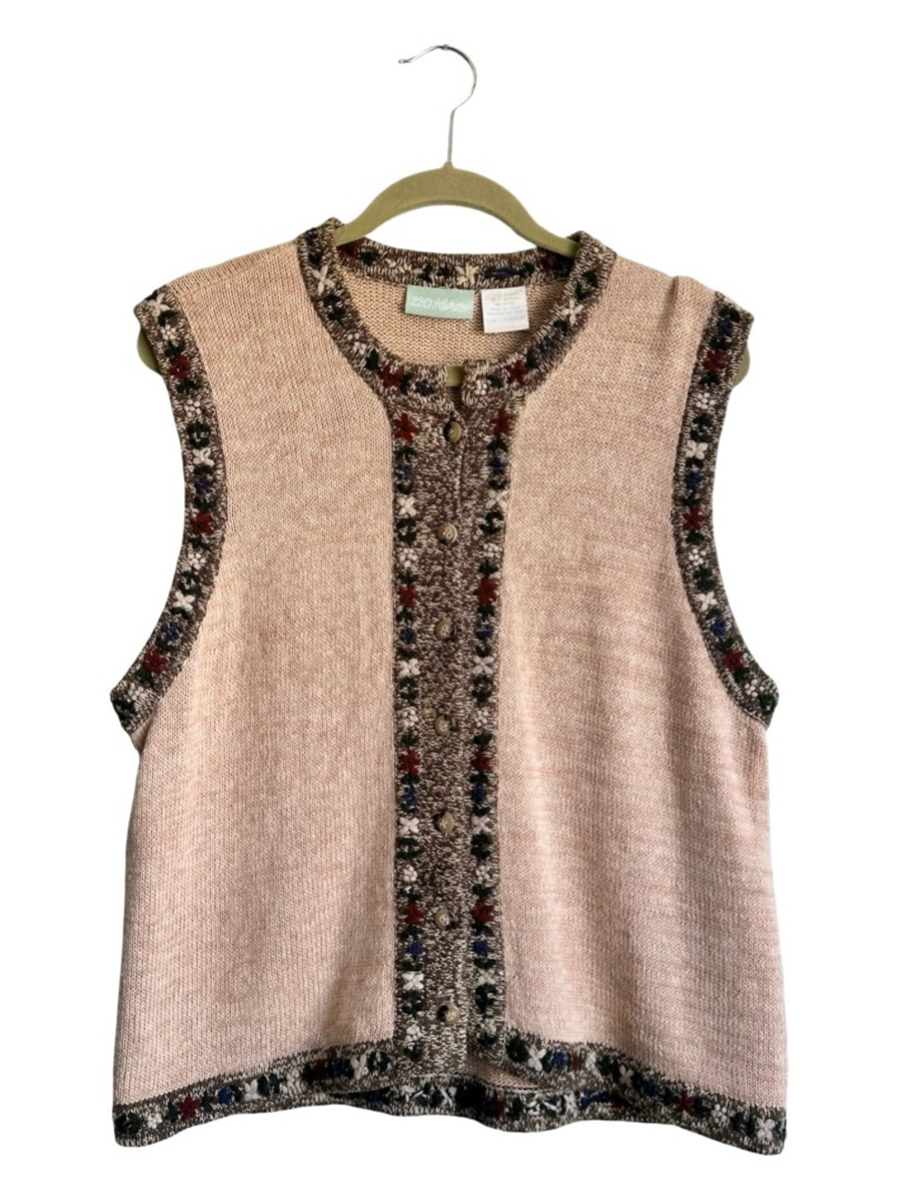 Vintage 220 Hickory Knit Floral Embroidered Sweater Vest LG Fall Cottagecore